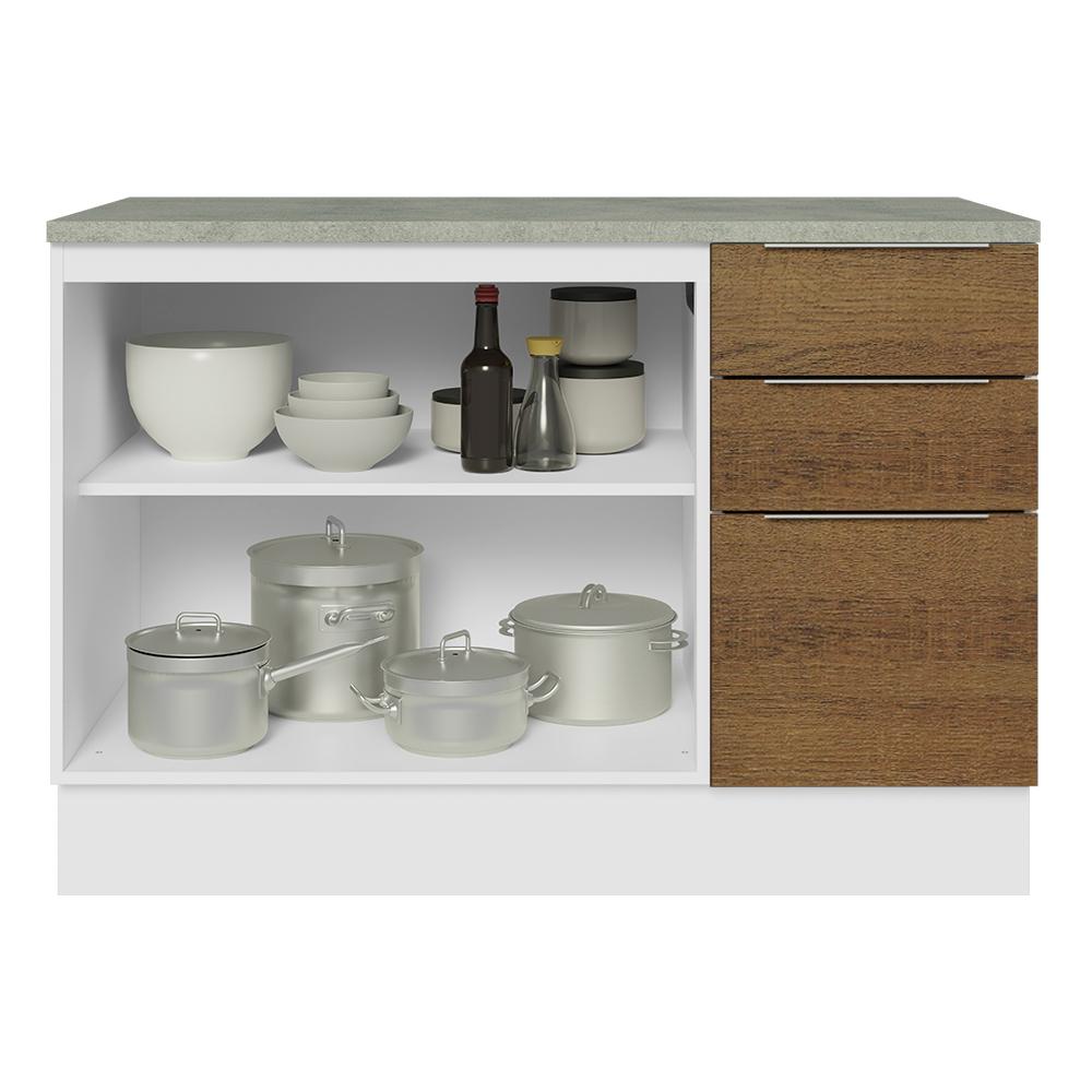 Balcão de Pia Cozinha 2 Portas e 3 Gavetas (Com Tampo) Branco/Rustic Stella Madesa