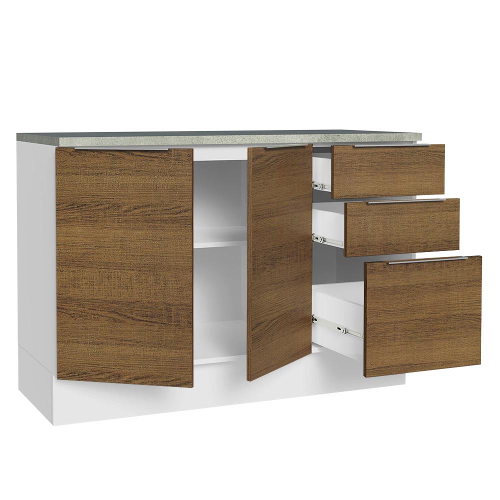 Balcão de Pia Cozinha 2 Portas e 3 Gavetas (Com Tampo) Branco/Rustic Stella Madesa