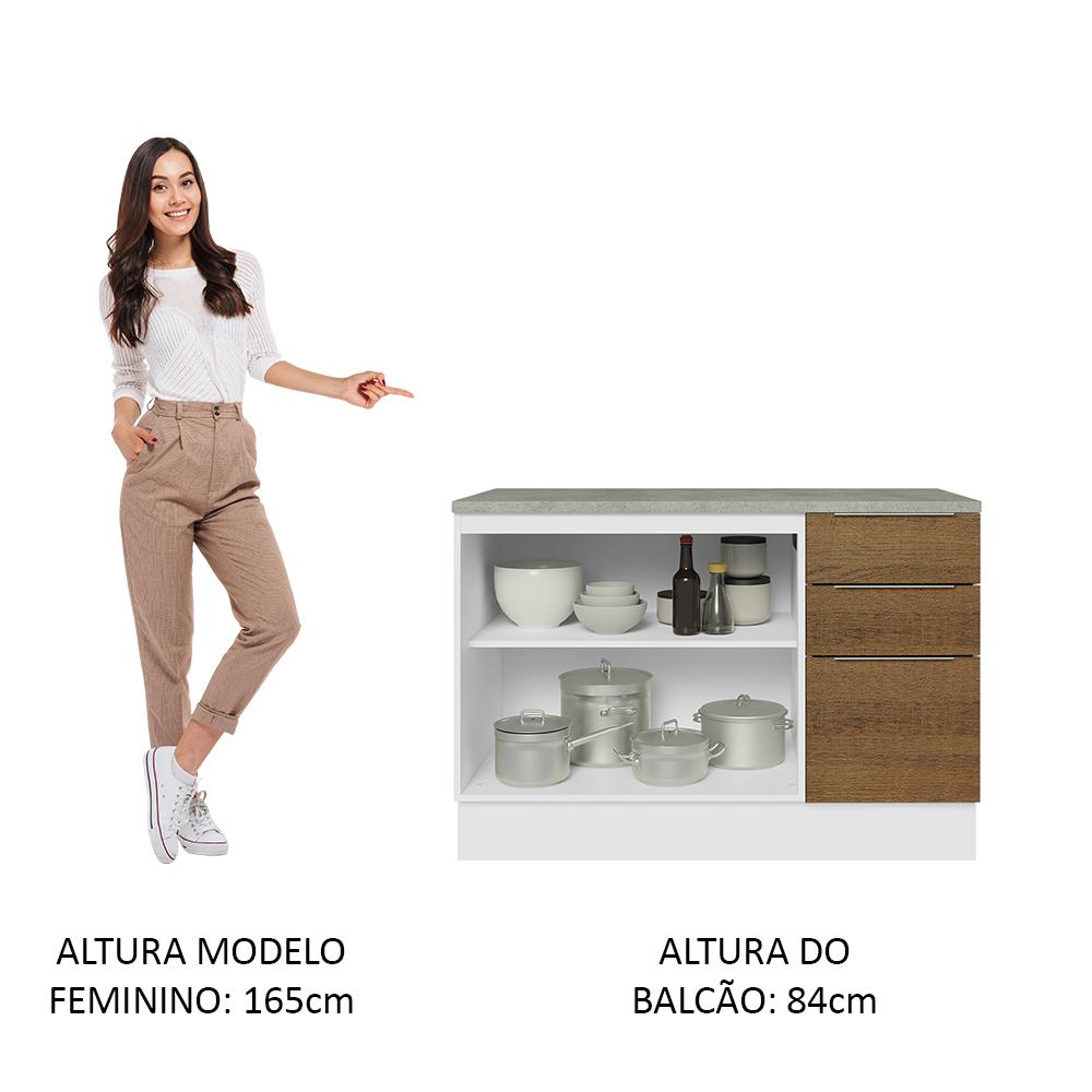 Balcão de Pia Cozinha 2 Portas e 3 Gavetas (Com Tampo) Branco/Rustic Stella Madesa