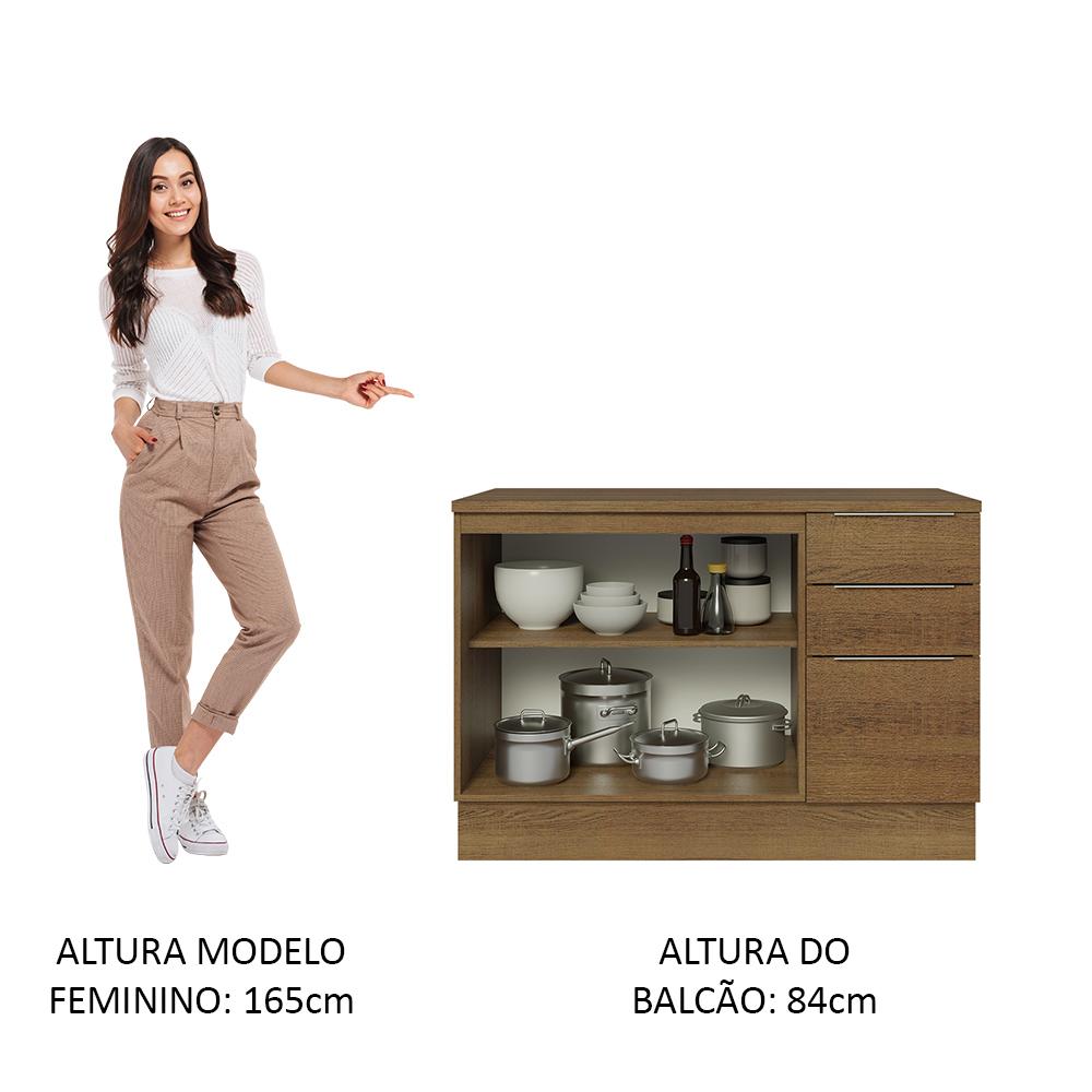 Balcão de Pia Cozinha 2 Portas e 3 Gavetas (Com Tampo) Rustic Stella Madesa
