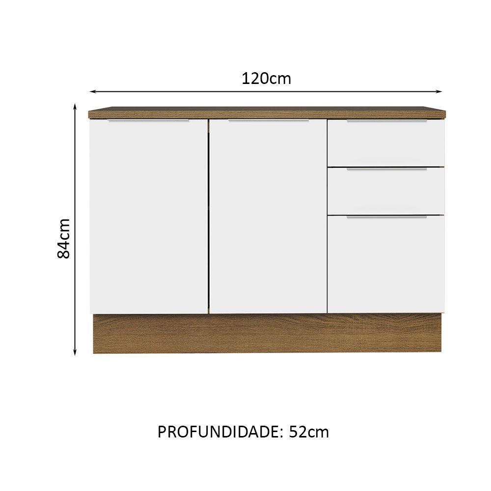 Balcão de Pia Cozinha 2 Portas e 3 Gavetas (Com Tampo) Rustic/Branco Stella Madesa
