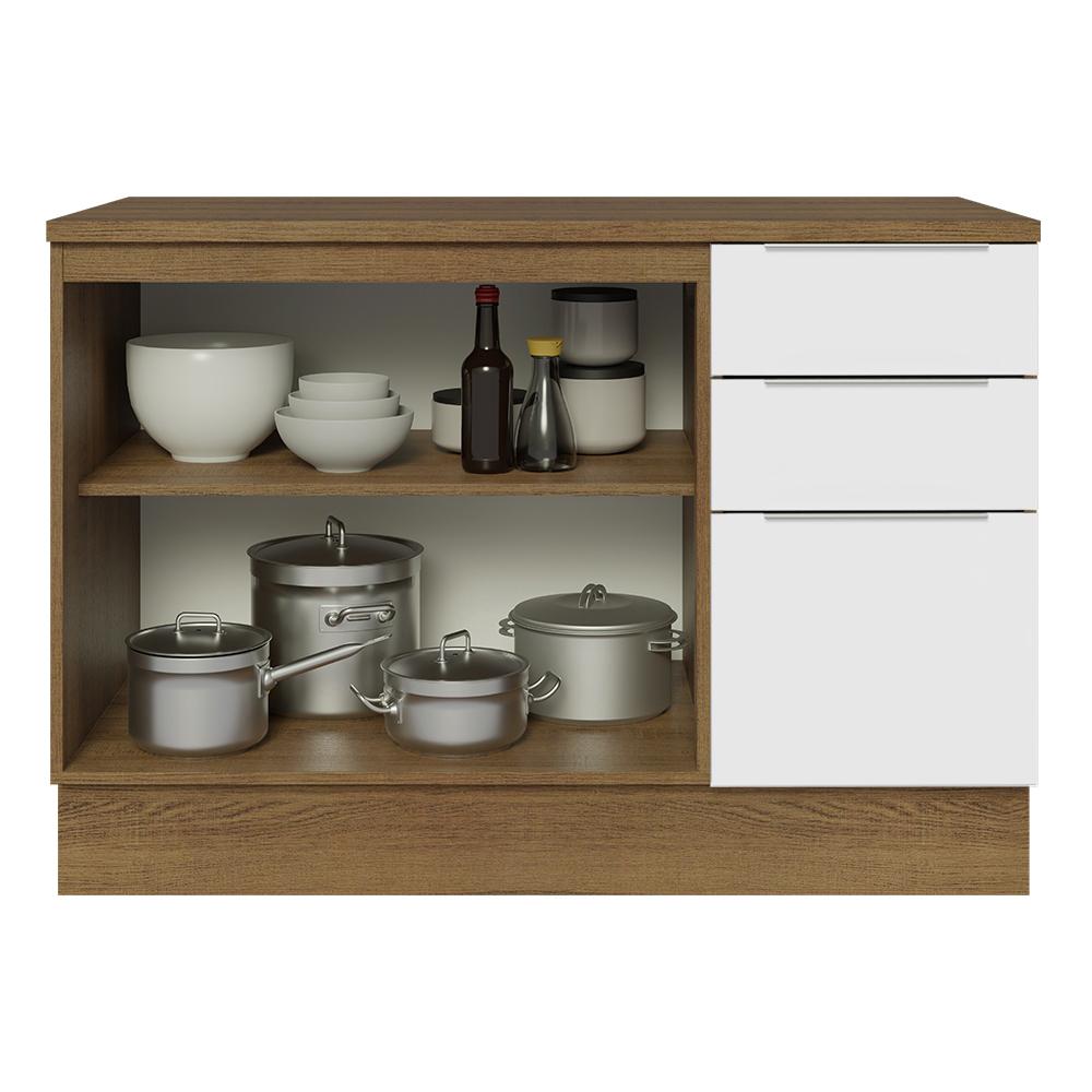 Balcão de Pia Cozinha 2 Portas e 3 Gavetas (Com Tampo) Rustic/Branco Stella Madesa