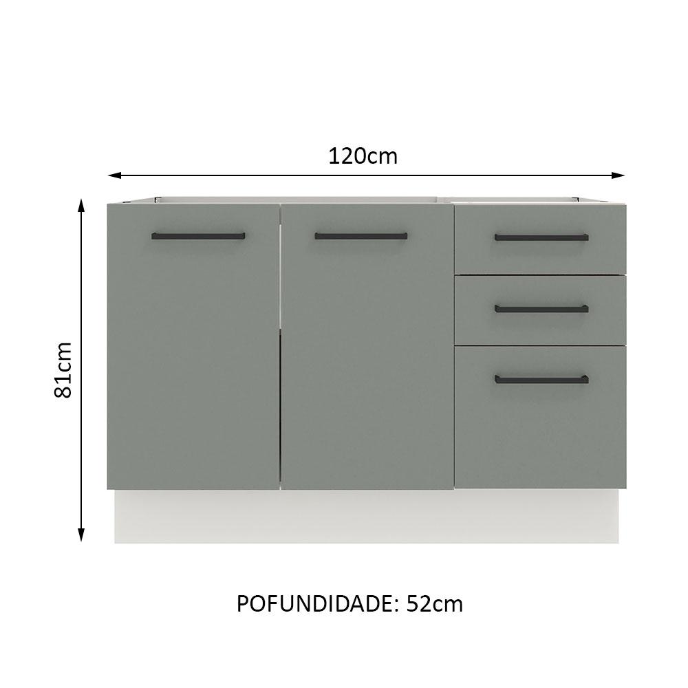 Balcão de Pia Cozinha 2 Portas e 3 Gavetas Branco/Cinza Agata Madesa