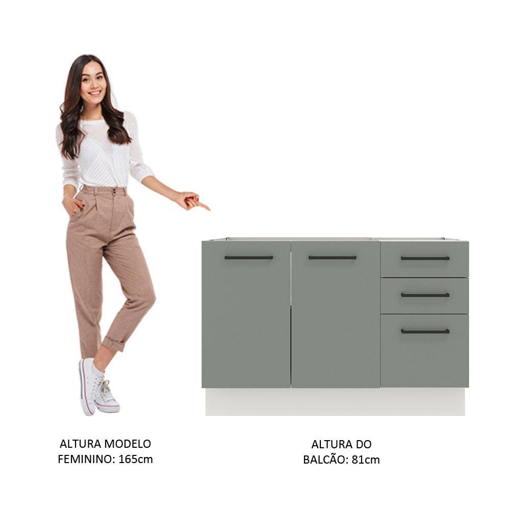 Balcão de Pia Cozinha 2 Portas e 3 Gavetas Branco/Cinza Agata Madesa