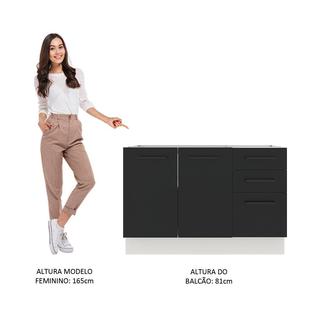 Balcão de Pia Cozinha 2 Portas e 3 Gavetas Branco/Preto Agata Madesa