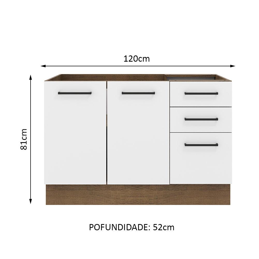 Balcão de Pia Cozinha 2 Portas e 3 Gavetas Rustic/Branco Agata Madesa