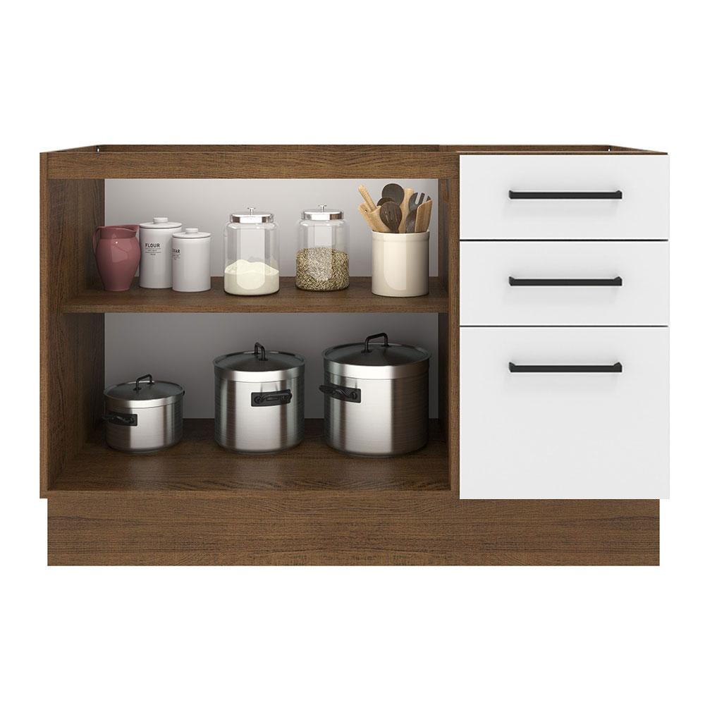 Balcão de Pia Cozinha 2 Portas e 3 Gavetas Rustic/Branco Agata Madesa