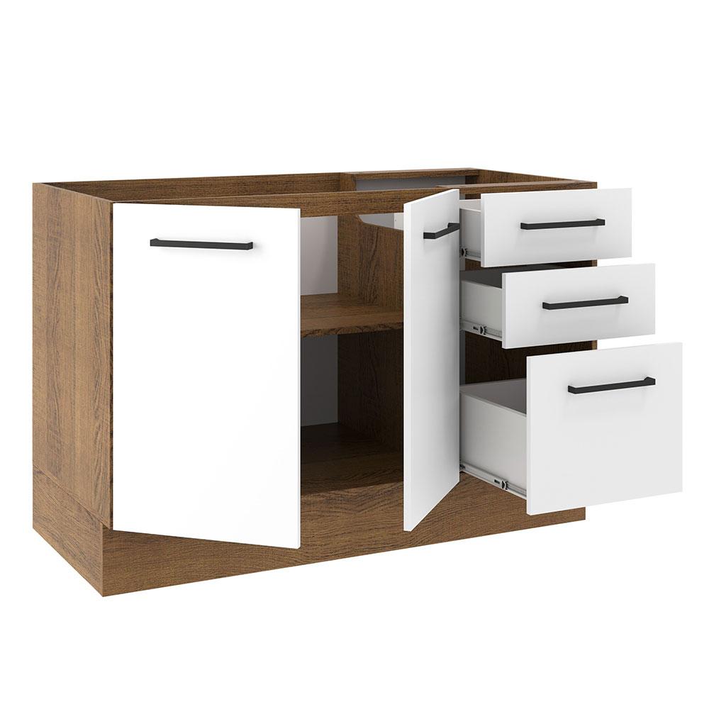 Balcão de Pia Cozinha 2 Portas e 3 Gavetas Rustic/Branco Agata Madesa