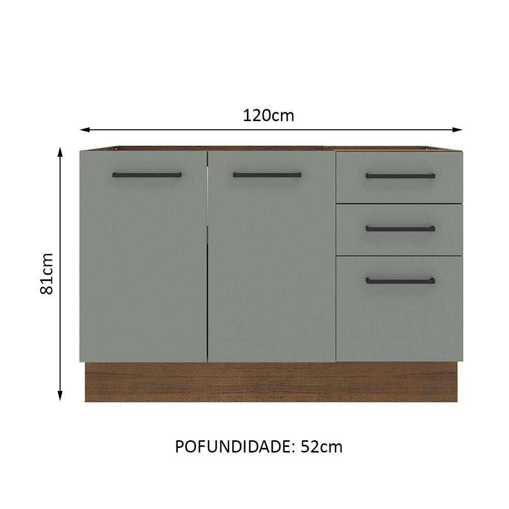 Balcão de Pia Cozinha 2 Portas e 3 Gavetas Rustic/Cinza Agata Madesa