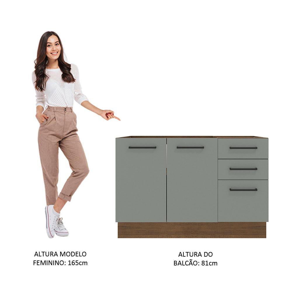 Balcão de Pia Cozinha 2 Portas e 3 Gavetas Rustic/Cinza Agata Madesa