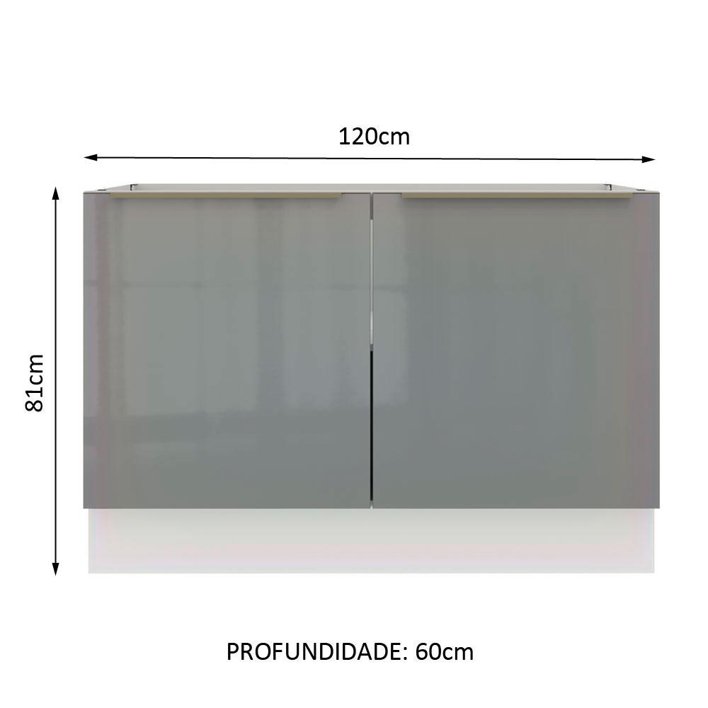 Balcão de Pia Madesa Lux 120 cm 2 Portas - Branco/Cinza