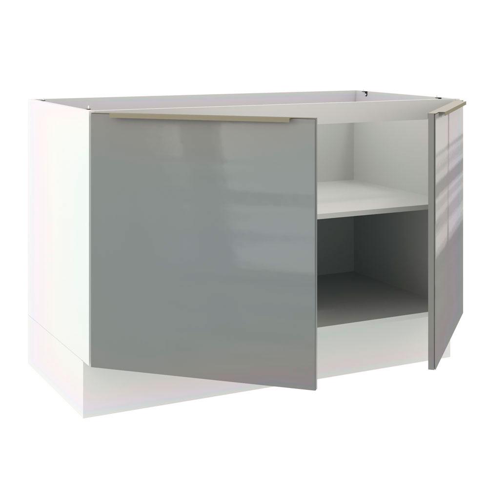 Balcão de Pia Madesa Lux 120 cm 2 Portas - Branco/Cinza