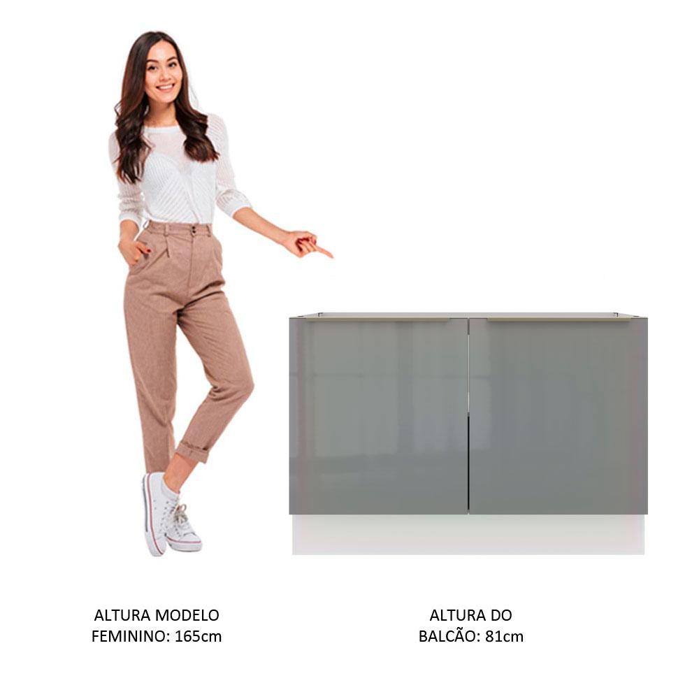 Balcão de Pia Madesa Lux 120 cm 2 Portas - Branco/Cinza