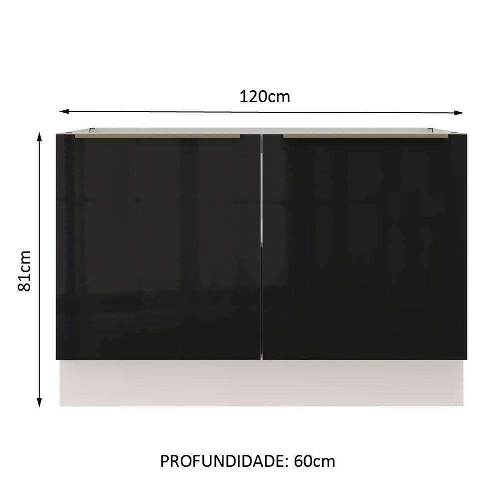 Balcão de Pia Madesa Lux 120 cm 2 Portas - Branco/Preto