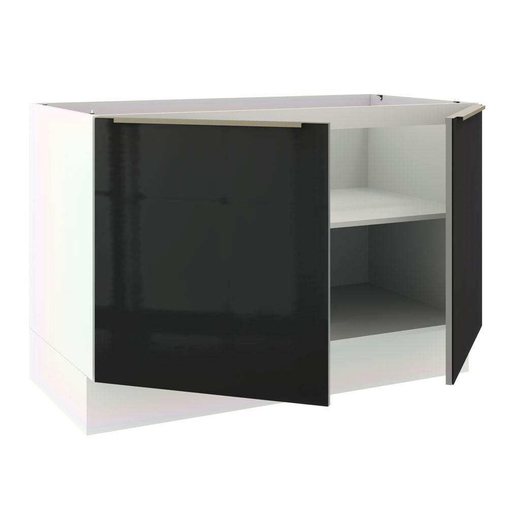 Balcão de Pia Madesa Lux 120 cm 2 Portas - Branco/Preto