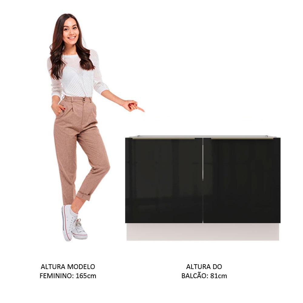 Balcão de Pia Madesa Lux 120 cm 2 Portas - Branco/Preto