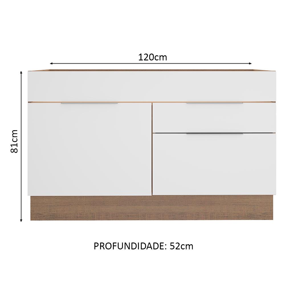 Balcão de Pia Madesa Stella 1 Porta e 2 Gavetas - Rustic/Branco