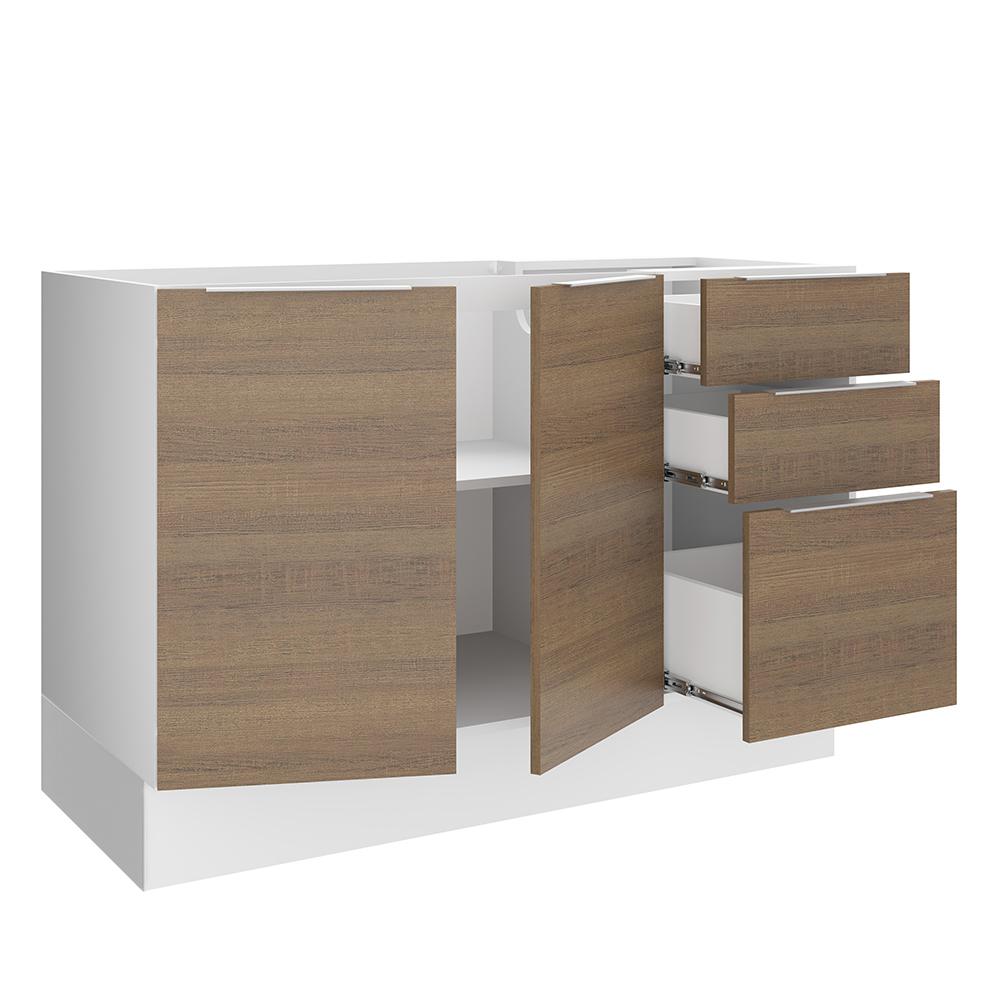 Balcão de Pia Madesa Stella 2 Portas e 3 Gavetas - Branco/Rustic
