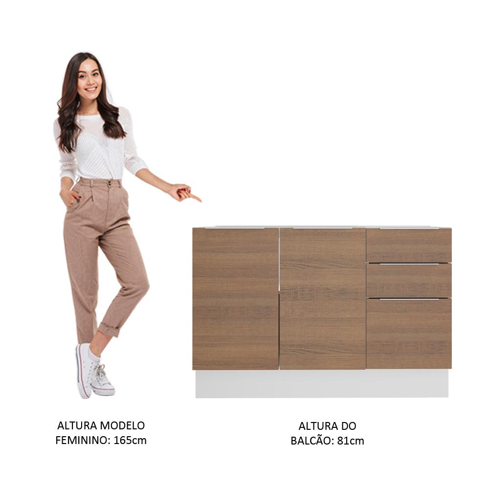 Balcão de Pia Madesa Stella 2 Portas e 3 Gavetas - Branco/Rustic