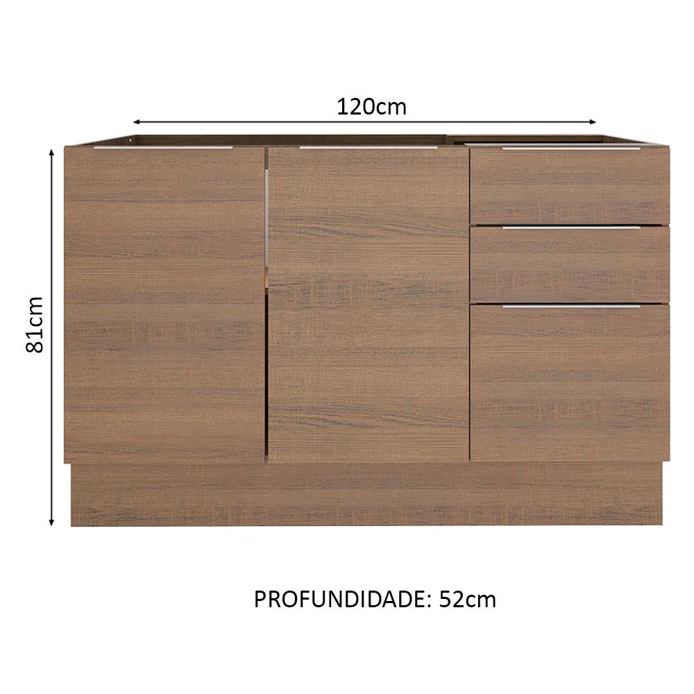 Balcão de Pia Madesa Stella 2 Portas e 3 Gavetas - Rustic