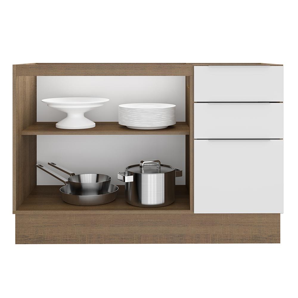 Balcão de Pia Madesa Stella 2 Portas e 3 Gavetas - Rustic/Branco