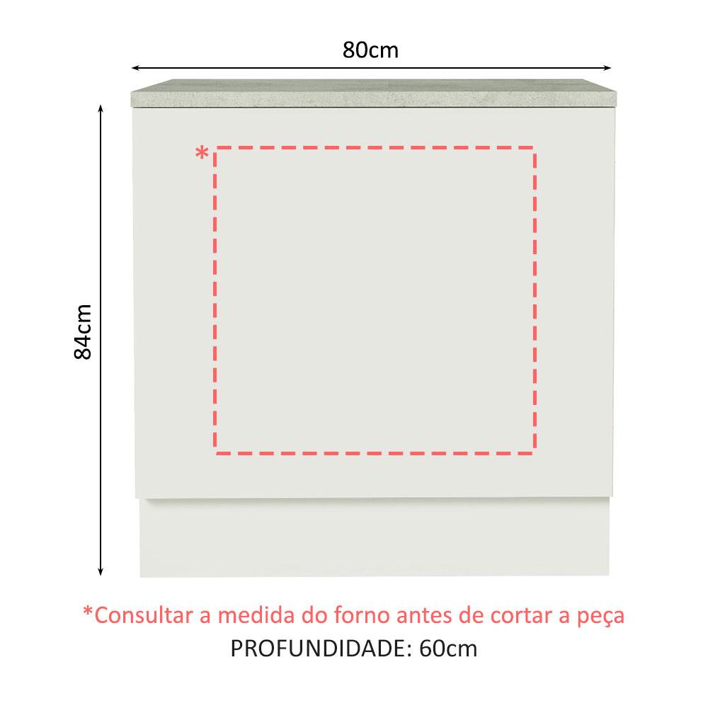 Balcão para Forno de Embutir 80 x 60 cm Com Tampo Branco Agata, Glamy, Stella Madesa