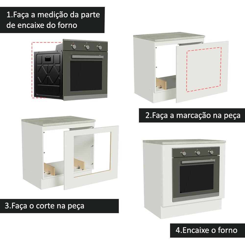 Balcão para Forno de Embutir 80 x 60 cm Com Tampo Branco Agata, Glamy, Stella Madesa