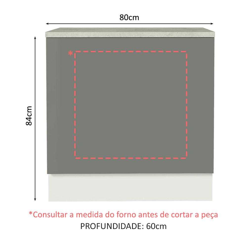 Balcão para Forno de Embutir 80 x 60 cm Com Tampo Branco/Cinza Agata Madesa