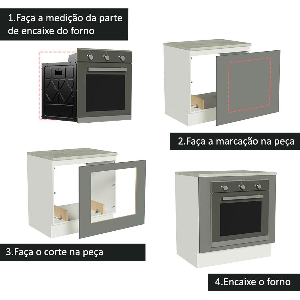 Balcão para Forno de Embutir 80 x 60 cm Com Tampo Branco/Cinza Agata Madesa