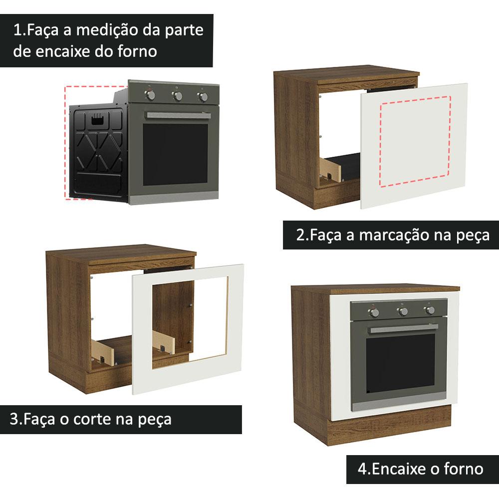 Balcão para Forno de Embutir 80 x 60 cm Com Tampo Rustic/Branco Agata, Glamy, Stella Madesa