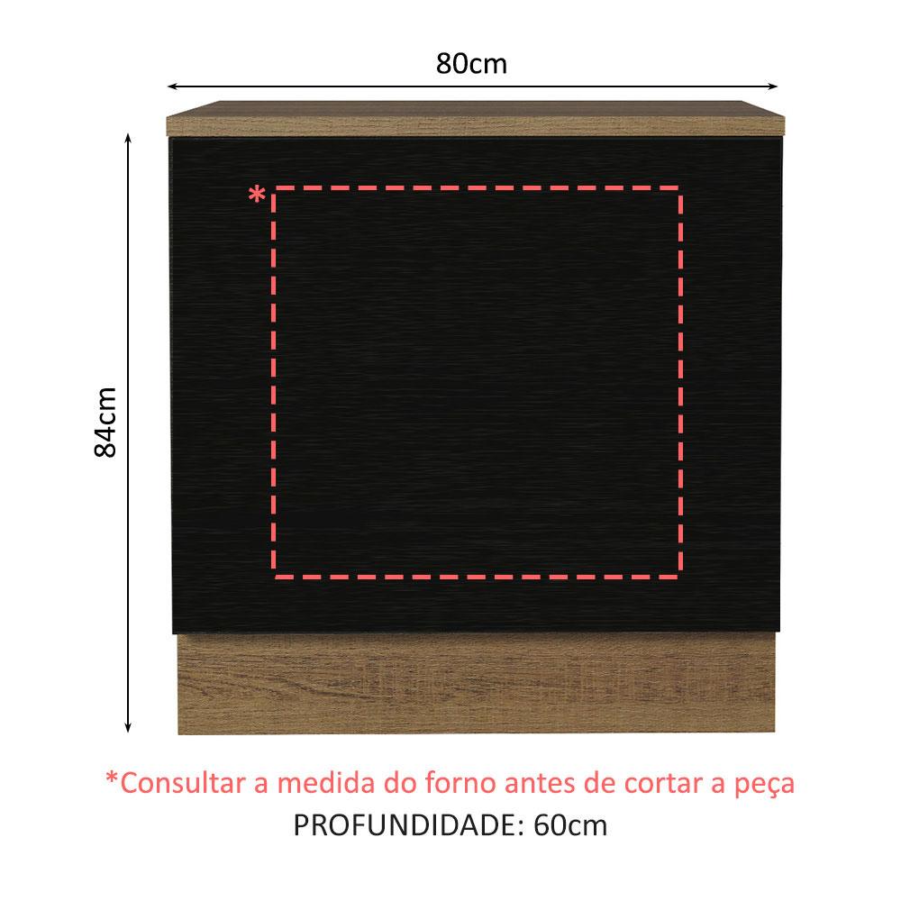 Balcão para Forno de Embutir 80 x 60 cm Com Tampo Rustic/Preto Agata, Glamy, Stella Madesa