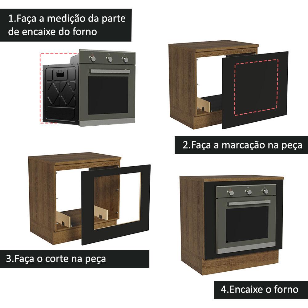Balcão para Forno de Embutir 80 x 60 cm Com Tampo Rustic/Preto Agata, Glamy, Stella Madesa