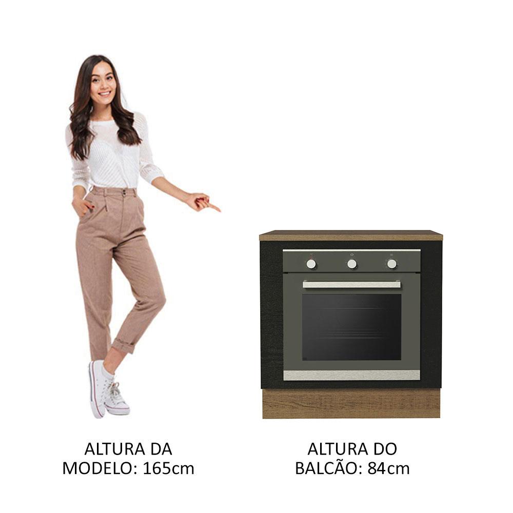 Balcão para Forno de Embutir 80 x 60 cm Com Tampo Rustic/Preto Agata, Glamy, Stella Madesa