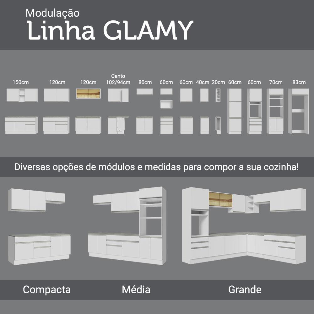 Balcão para Forno de Embutir 80 x 60 cm Sem Tampo Branco Agata, Glamy, Stella Madesa