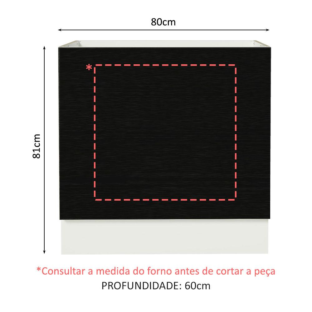 Balcão para Forno de Embutir 80 x 60 cm Sem Tampo Branco/Preto Agata, Glamy, Stella Madesa