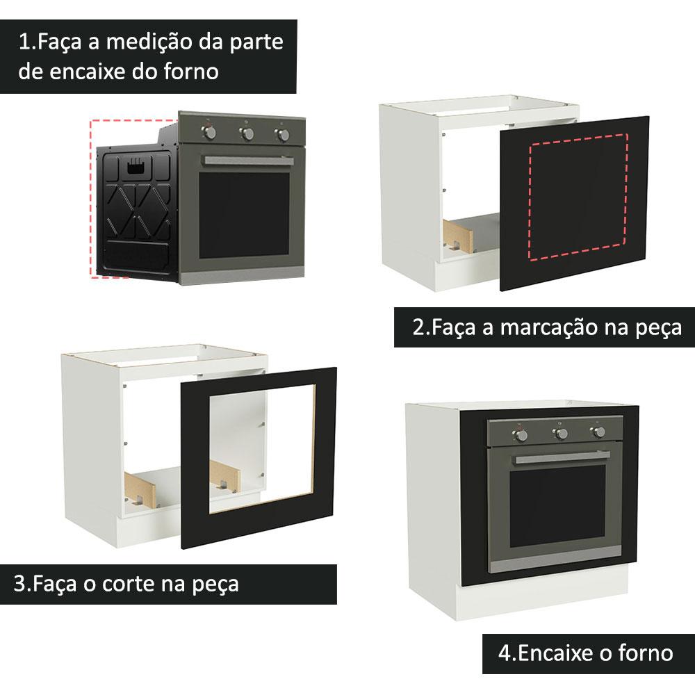 Balcão para Forno de Embutir 80 x 60 cm Sem Tampo Branco/Preto Agata, Glamy, Stella Madesa