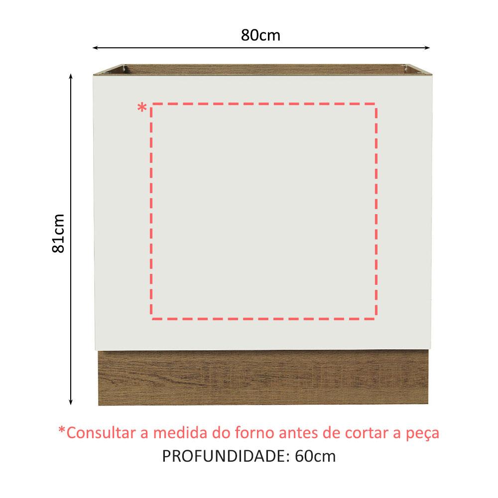 Balcão para Forno de Embutir 80 x 60 cm Sem Tampo Rustic/Branco Agata, Glamy, Stella Madesa