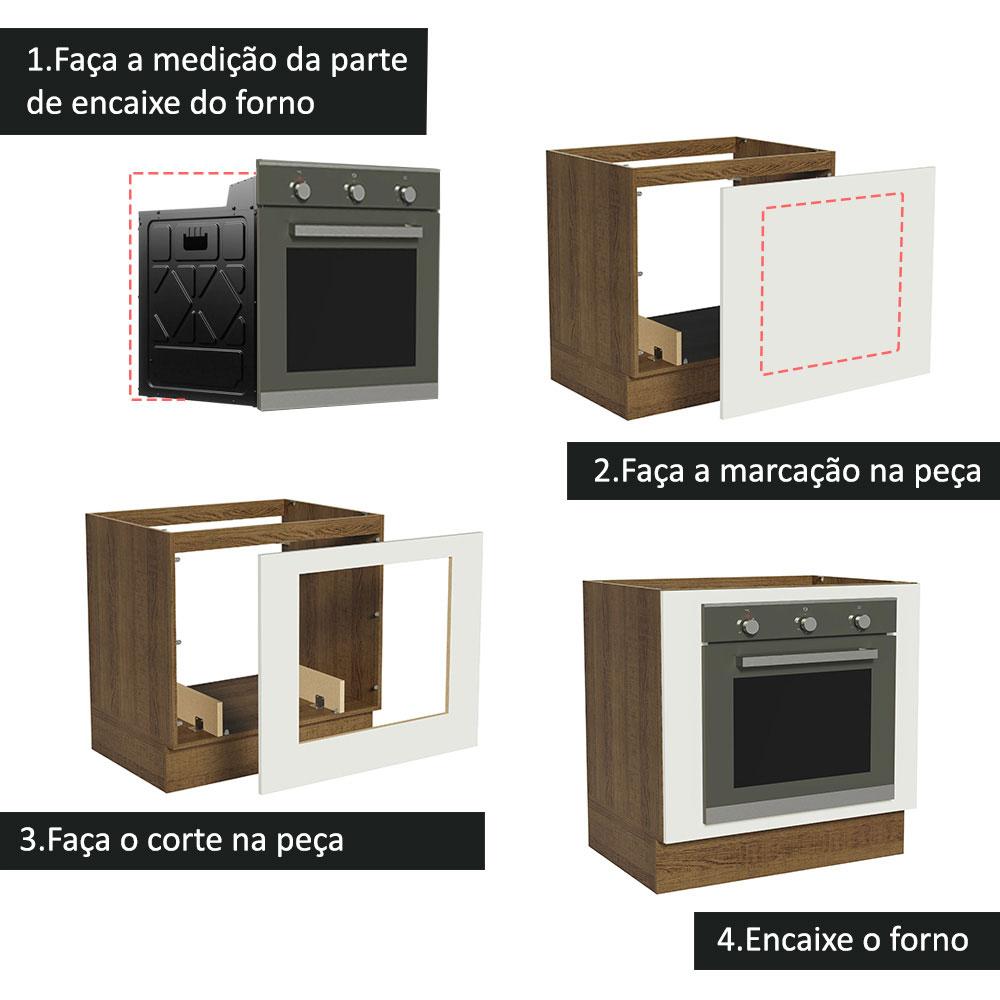 Balcão para Forno de Embutir 80 x 60 cm Sem Tampo Rustic/Branco Agata, Glamy, Stella Madesa