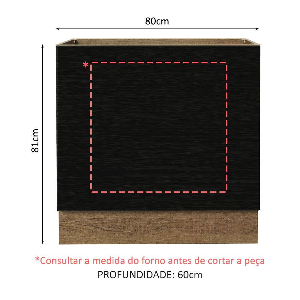 Balcão para Forno de Embutir 80 x 60 cm Sem Tampo Rustic/Preto Agata, Glamy, Stella Madesa