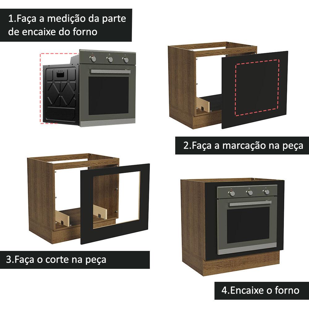 Balcão para Forno de Embutir 80 x 60 cm Sem Tampo Rustic/Preto Agata, Glamy, Stella Madesa