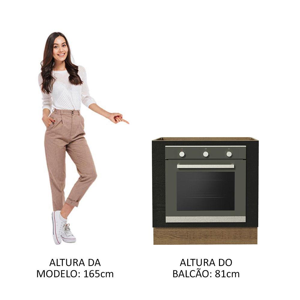 Balcão para Forno de Embutir 80 x 60 cm Sem Tampo Rustic/Preto Agata, Glamy, Stella Madesa