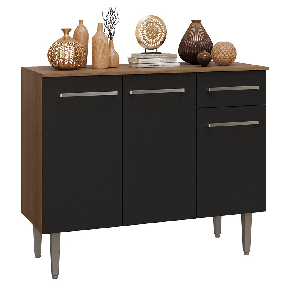 Buffet Aparador 105cm 3 Portas e 1 Gaveta Rustic/Preto Madesa