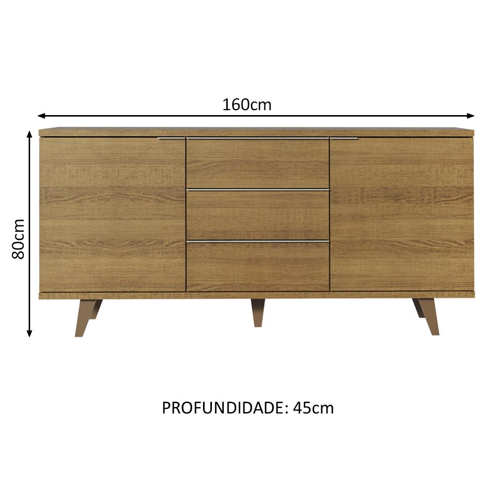 Buffet Aparador Madesa 7014 com 3 Gavetas e 2 Portas com Pés