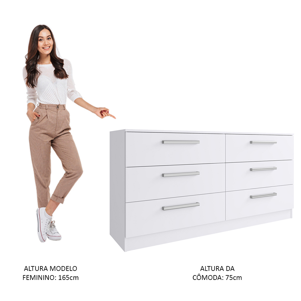 Cômoda Madesa Laura com 6 Gavetas - Branco