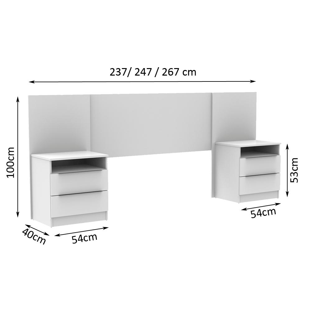 Cabeceira Extensível Madesa com 2 Mesas Laterais - Branco