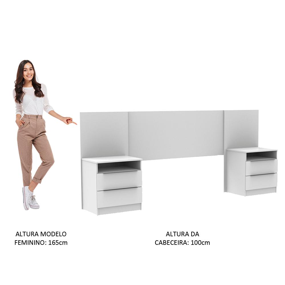 Cabeceira Extensível Madesa com 2 Mesas Laterais - Branco