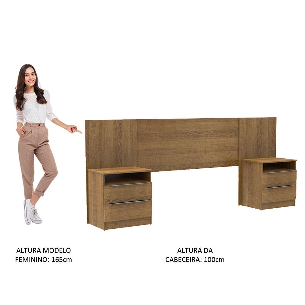 Cabeceira Extensível Madesa com 2 Mesas Laterais - Rustic