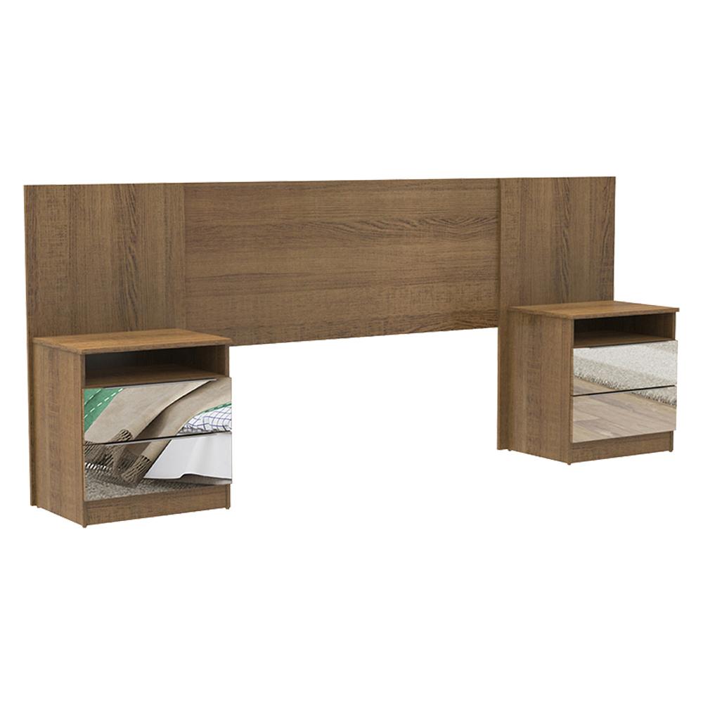 Cabeceira Extensível Madesa com 2 Mesas Laterais com Espelho - Rustic