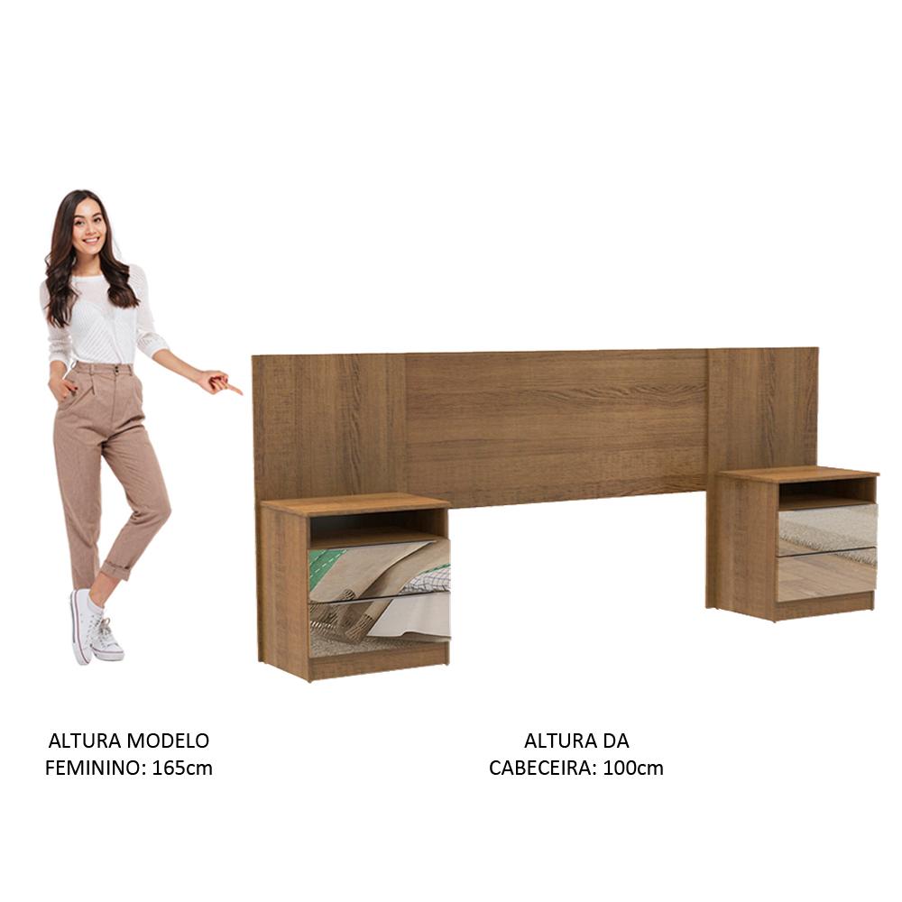 Cabeceira Extensível Madesa com 2 Mesas Laterais com Espelho - Rustic