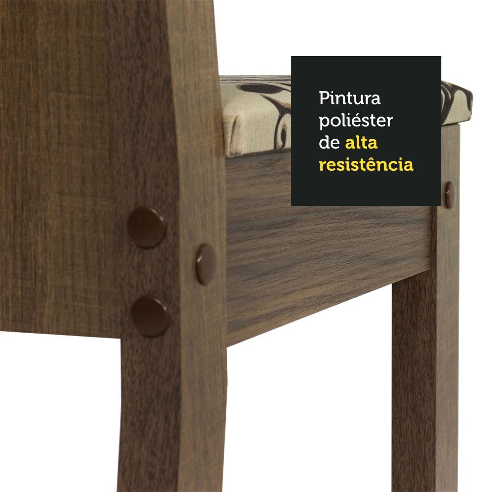 Conjunto Sala Jantar Madesa Madu Mesa Tampo de Vidro Redondo 4 Cadeiras - Rustic/Crema/Bege Marrom